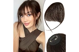 RUWISS Postiche Flequillo a Clip 100% Cabello Humano Natural Extensiones Flequillo Templo Extensión Flequillo Clip para Mujeres (Castaño Oscuro)