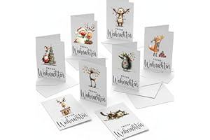 ‎BEAR AND BEE 30 Weihnachtskarten Set mit Aquarellmotiven – Klappkarten mit Umschlägen – Niedliche Weihnachtskarten im Aquarellstil für Familie & Freunde