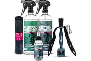 ‎BIO-CHEM bio-chem Fahrrad Reinigungsset PROFI 7-teilig - Effektives & materialschonendes Pflegeset: 1x Fahrradreiniger 750ml + 1x Kettenreiniger 750ml + 1x Kettenöl 100 ml + 3x Reinigungsbürste