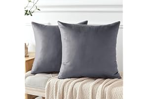 My home store Velvet Cushion Covers 45 x 45 cm - Premium Decorative Throw Pillowcases - Pack Of 2 Grey Cushion Covers For Sofa Living Room Couch Bedroom With Invisible Zipper, 18 x 18 Inches
