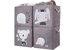 AXHOP Children's Storage Box, Set of 4, 33 x 33 x 33 cm, Foldable Storage Basket for Shelf, Ideal for Kallax Use, Toy Box, Toy, Books, Children's Room, Grey Elephant