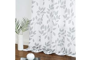 Treatmentex Cortinas Traslúsidas de Visillos Sala para Ventana de Dormitorio, Cortinas Salon Modernas 2 Piezas con 8 Ojales, Blanca y Gris Color, 136x245cm