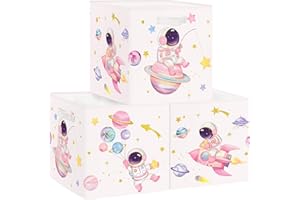 Clastyle Zestaw 3 pudełek do przechowywania kosmiczna kostka do przechowywania szaf ubrania koszyk dla dzieci pudełko na zabawki i książki do przedszkola, astronauta, 30 x 30 x 30 cm