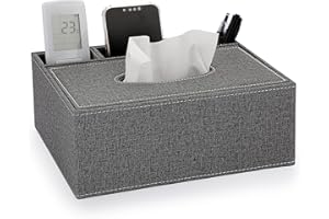 BTSKY Lniane domowe biuro prostokątne pudełko na chusteczki z pilotem zdalnego sterowania organizer pudełko do przechowywania - elegancki i stylowy domowy uchwyt na serwetki, uchwyt na biurko,