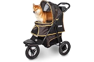 InnoPet Adventure Dog & Cat Stroller Black/Yellow - Off-Road Pet Buggy for Dogs up to 30kg, Puncture-Proof 12” EVA Wheels, Quick Release, One-Hand Fold, Cup Holder & Spacious Storage