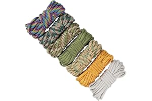 UOOOM Paracord, bransoletka, sznurek, linka spadochronowa, do użytku na zewnątrz, bezpieczna lina do samodzielnego wykonania, ręcznie tkana, 10 stóp (kolorowa x 7 szt.)