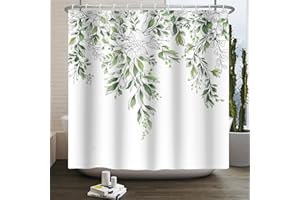 MIRRORANG Shower Curtain, Green Leaves Printed Shower Curtains Mildew & Mould Resistant Polyester Bath Curtains with 12 Hooks, Waterproof Quick-Drying Fabric Plant (180 x 180 cm)