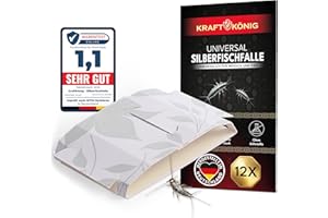 KRAFTKÖNIG Premium Silberfischfalle - 12x Silberfische bekämpfen - Papierfische bekämpfen - Klebefalle gegen Silberfische - Alternative zu Silberfisch Köderdose und Silberfisch Spray
