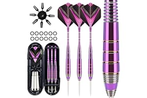HUMILUFT Steel Tip Darts Set, 3 Pack 24g Dart Set with Darts Case, Professional Aluminum Shaft Darts Set with 3 Dart Flights, 3 Extra Plastic Shafts, Rubber Rings, Dart Flight Clamps and Flight Protector