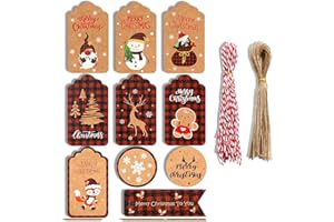 WANYI Christmas Tree Gift Tags - 100 Pcs with String, Kraft Labels for Presents, DIY Name & Price Tags (10 Styles, B)