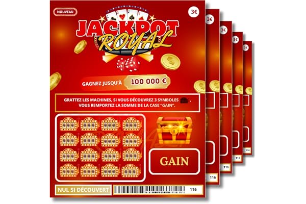 Annoncea 5 Faux Tickets à gratter gagnants | Faux Gains de 50 000€ | Carte à gratter Prank | Farces et attrapes | pour Blague Anniversaire, noël
