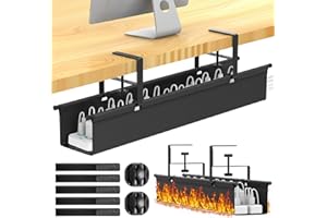REFLYING 74cm Cable Management Tray, Under Desk Cable Management No Drill, Adjustable Clamp Desk Wire Organiser, Cable Tray for Standing Table, Cable Tidy in the Office or Home, Black