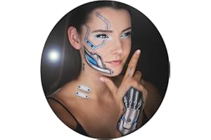 TATTOOCREW DESIGN YOURSELF Tattoocrew 2 Tattoo Looks "Death Metal" zum Aufkleben auf Gesicht, Cyborg Skull, KI, Körper, Tattoos für Erwachsene, Set temporäre Tattoos Damen/Herren, Festival, Karneval, Convention, Kostüm