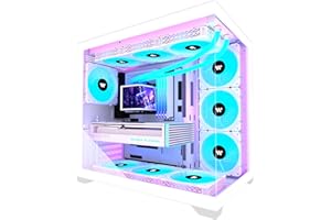 ANSAITE PC Case - Pre-Installed 9 PWM ARGB Fan, ATX Mid-Tower Gaming PC Case, 270° Panoramic Glass with Type-C,White case(W9)