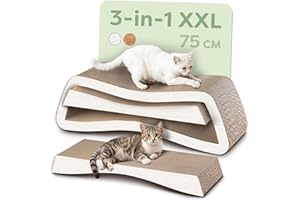 Knupis Kratzmöbel Kratzbrett Katze 3-teilig XXL 75cm – Besonders Kratzfeste Kratzpappe zur Krallenpflege – Bis zu 2 Jahre Kratzspaß – Platzsparend – Schutz für Sofa und Möbel (Mountain) (Weiß)