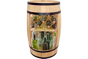 ‎WEECO weeco Barek w kształcie beczki z uchwytem na wino i oświetleniem LED, drewniana beczka, barek domowy, 80 cm Rustykalna dekoracyjna szafka na wino, beczka z oświetleniem, stojak na butelki wina, barek