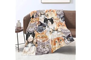 ‎DOMGOGE Domgoge Kuscheldecke mit Katze Decke für Kinder Mädchen Flanell Fleecedecke mit Niedlich Katze für Katzenliebhaber Plüschdecke Katze Geschenk Flauschig Decken Sofa Couch