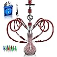 Hookah Complete Set with 4 Hose, 22'' Large Shisha Kit for Up to 4 Persons with Everything Included, Ceramic Bowl | Premium Hose | Beautiful Glass Vase (Red OS1)