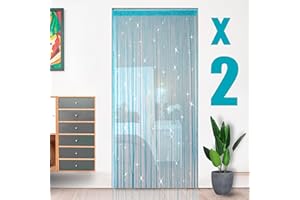 HYSENM 2 Pack Door Curtain 100 x 200cm Fly Screens for Doors, Beaded Door Curtain String Curtain for Doors, Door Fly Screen Curtain for Doorways - Blue