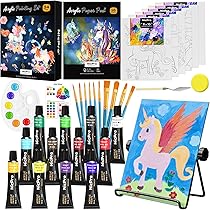 48 Piece Painting Kit With 24 Acrylic Paints, 8 DIY Wooden Stencils 5 Canvas Panels 8 Brushes, Table Easel, Etc, Art Supplies Set For Kids Students Artists And Beginner