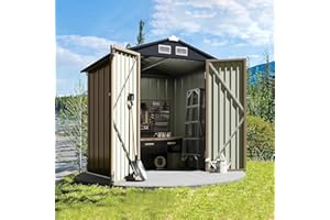 GVDV Outdoor Storage Shed, 6 x 4 FT Metal Outdoor Shed for Garden, Patio and Backyard with Air Vent & Lockable Doors, Waterproof Shelter for Tools, Bike