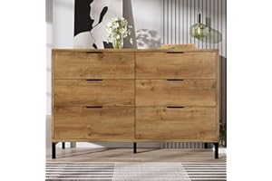 ‎MERAX Merax Kommode mit 6 Schubladen 120 cm, Sideboard Schubladenschrank mit Viel Stauraum, Aufbewahrungsschrank in Dunkle Eiche, Verstellbares Metallbeinen, für Schlafzimmer, Wohnzimmer, 120 x 40 x 76 cm