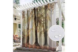 Hiseng wasserdichte Vorhänge Outdoor, Wald Muster Outdoorvorhänge Wetterfest Blickdicht Verdunkelungsvorhang mit Ösen 1 Stück Sichtschutz Sonnenschutz Vorhang für Garten (200x200cm,Herbst)