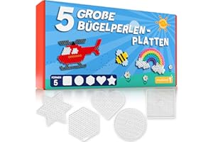 ‎MUTKIND MUTKIND® 5x Bügelperlen Platten Groß 10mm [5 Tolle Formen] - Steckplatten Set mit Herz, Stern, Rund, Viereck, Sechseck Form - Geschenk für Kinder ab 3 Jahren - Inkl. 50 kreativen Vorlagen zum Download