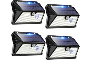 OUILA Solarlampen für Außen mit Bewegungsmelder, 【4 Stück】 185 LED 3 Modi Solarleuchten für Außen IP65 Wasserdichte, LED Außenwandleuchten für Wandleuchte, Garten, Hof, Garage, Haustüren (Kaltes Weiß)