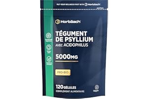 HORBÄACH Psyllium Blond Gelules 5000mg avec ProBio Acidophilus | 120 Gelules Végétaliennes | Psyllium Husk Fibre | Horbaach