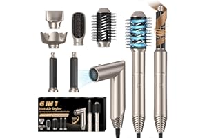UKLISS Air Brush 6 en 1 Brosse Chauffante Brushing Brosse Soufflante Ionique Sèche Cheveux 6 en 1 Airstyler Hairstyler Boucleur a Cheveux Peigne Chauffant Lisseur Cheveux à Air Chaud Cadeaux pour Femme, Or