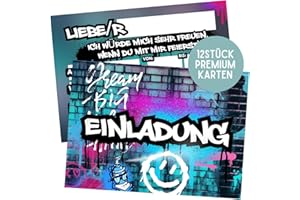 ZETTMANN® 12 Premium Einladungskarten Kindergeburtstag für Junge & Geburtstagseinladungen Mädchen - 300 g/m² Partyeinladungen sehr gut beschreibbar (Graffiti)