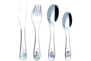 EXZACT Childrens Cutlery 4pcs Set Stainless Steel/Kids Cutlery/Toddler Utensils/Flatware - 1 x Fork, 1 x Safe Dinner Knife, 1 x Dinner Spoon, 1 x Dessert Spoon