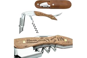 ERNESTINE - Tire-bouchon sommelier en acier inoxydable gravé, professionnel, avec coupe-bouteille, ouvre-capsule et couteau - Cadeau personnalisé pour homme femme - Ouvre-bouteille cadeau anniversaire