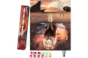 Bougimal Peinture par Numéro Adulte avec Pinceaux et Acryliques Bricolage Peintures Kits pour Adultes Enfants Seniors Débutant, Lion, pour la Décoration Intérieure Maison - 40x50cm (avec Cadre)