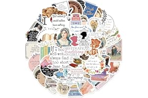 AUCEKO Set di 50 adesivi British Novelist Jane Austen, impermeabili, in vinile, per laptop, bambini, auto, moto, skateboard, bagagli, valigie, computer, graffiti Decal