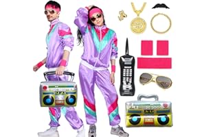 Amycute 80s Shell Suit Costume Men Women Retro Tracksuit 1980s Fancy Dress Halloween Costumes for Adults