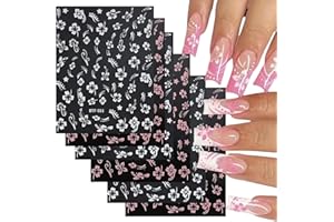 Kabwea 6 Pezzi Adesivi per Unghie Fiori Ibisco (3 Bianco + 3 Rosa)