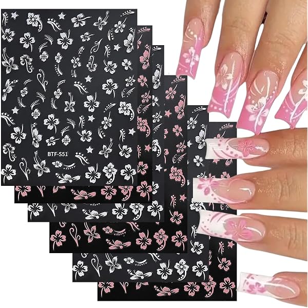 Nagelsticker 3D Blumen – 10 Blätter Hibiskus + Pinzette, Selbstklebend Für Nail Art