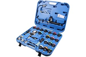 ‎LLCTOOLS LLCTOOLS - 28tlg Kühlsystem Abdrückgerät Tester - Kfz Druckluft Werkzeug Set farbkodiert - Kühlmittel Testkoffer zum Prüfen & Befüllen von Kühlsystemen - 2in1 Kühlmittel Prüfer