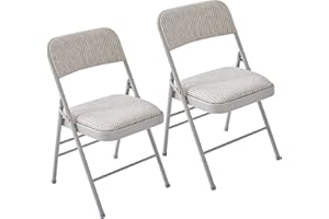 LeChamp Fabric Padded Folding Chairs Indoor Metal Folding Desk Chair Foldable Office Chairs Kitchen Chairs Garden Industrial Chairs Foldable Chair with Pad Set of 2 (Beige-A, 2 pcs)