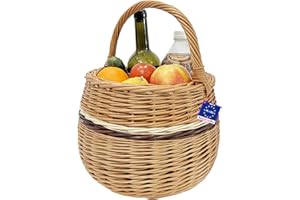 KADAMAHU Cesto rotondo in vimini con manico – 3 colori – 37x28 cm – cestino leggero per la spesa intrecciato a mano in vimini resistente – 0,5 kg