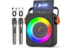 JYX Karaoke con 2 microfonos, Altavoz Karaoke Portátil Bluetooth 5.3 con 2 Micrófonos Inalámbricos para Adultos, Sistema PA con Ajuste de Eco, Soporta TWS/TF Card/USB/AUX/Live