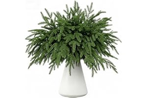 KUKKUME 36 Pcs Christmas Norfolk Pine Branches 14" Artificial Norfolk Pine Stems Faux Christmas Greenery Fake Xmas Foliage for Vase Fillers Garland Wreath DIY and Home Decor