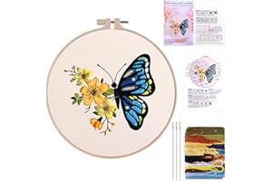 AHQiZFX Kit de broderie au point de croix pour débutants, œuvre d'art faite à la main pour adultes et enfants, avec cercle à broder, fil coloré, aiguille et instructions (papillon)