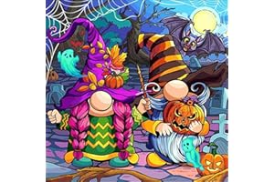 HEIBAGO Halloween 5D Diamond Painting Kits for Audlts, DIY Gnomes Diamond Art Painting, Full Drill Diamond Dots Kits Halloween Pumpkins Rhinestone Embroidery Crystal Crafts for Home Wall Decor 30x40cm