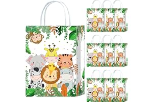 10 stycken djungelsafari, partyväskor, presentpåsar papperspåsar med handtag, födelsedag, gästgåvor