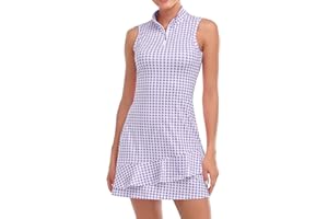 Viracy Tenniskleid für Damen, ärmellos, Golfkleider mit Shorts und Taschen, Rüschen, Reißverschluss, Stehkragen, Golf-Outfits