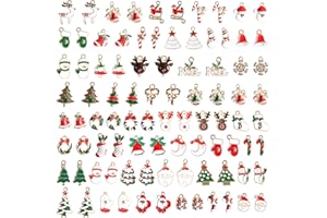 OMCGG 90Pcs Assorted Christmas Gold Enamel Charms - 45 Styles DIY Mini Xmas Charms for Earring, Necklace, Bracelet & Tree Decorations