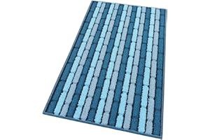 emmevi Alfombra de cocina con azulejos 3D, antideslizante, suave, absorbente, lavable, moderna, mod. Swami, 57 x 240 cm, azul